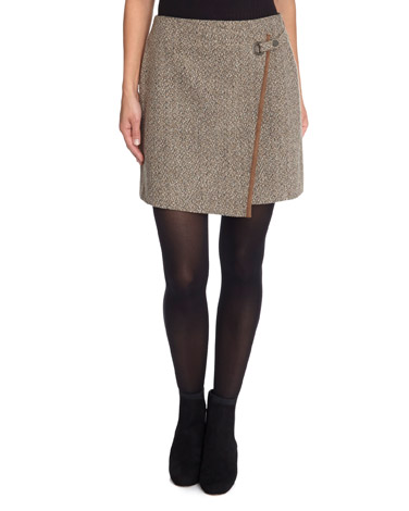 Tweed Mock Wrap Mini Skirt
